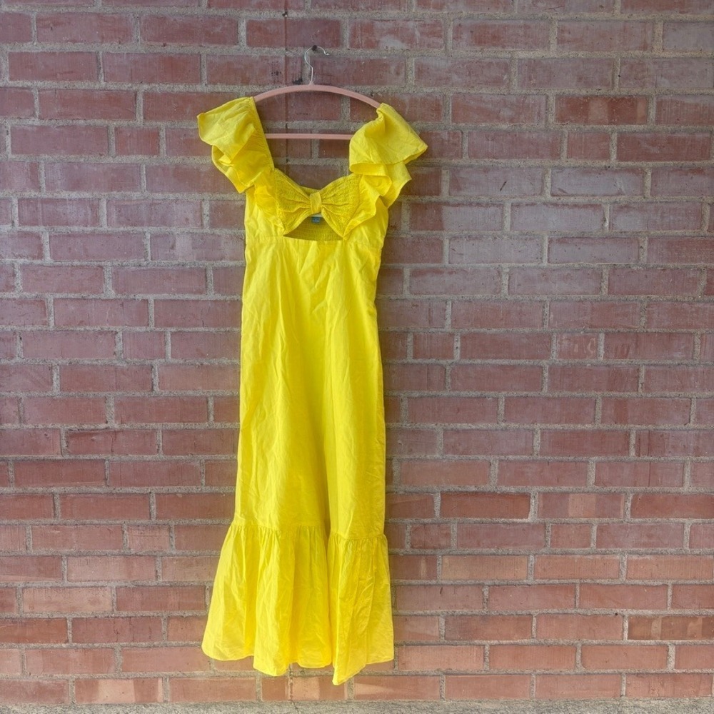Farm Rio for Anthropologie Ruffled Sweetheart maxi Dress‎ S Yellow